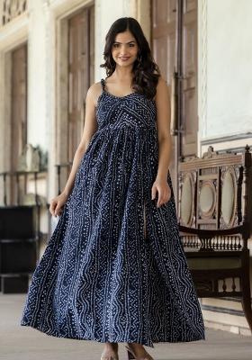 Navy Blue Printed Cotton Dress