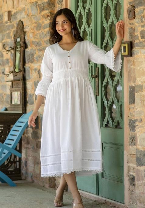 White Floral Cotton Dress