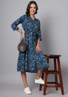 Blue Printed Cotton Dress