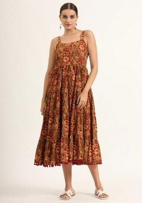Brown Printed Cotton Dress