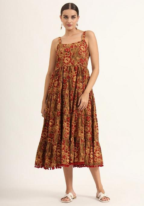Brown Printed Cotton Dress
