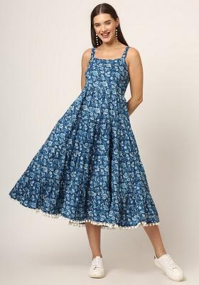 Sky Blue Printed Cotton Dress