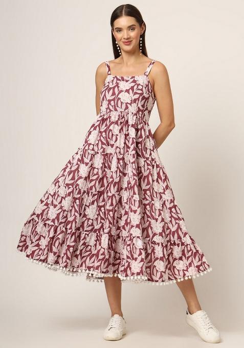 Burgundy Printed Cotton Dress