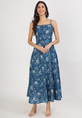 Indigo Blue Floral Cotton Dress