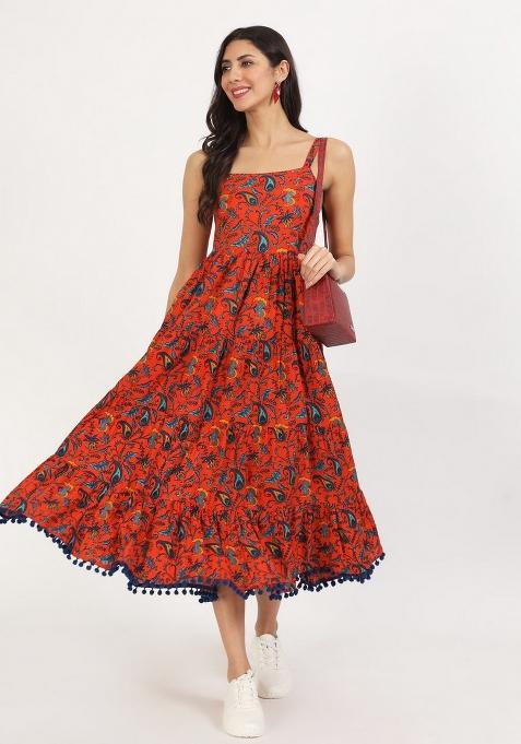 Red Floral Cotton Dress