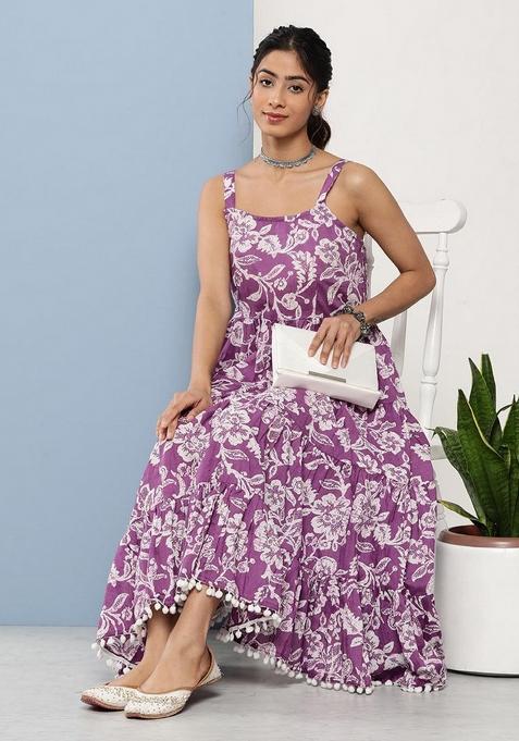 Purple Floral Cotton Dress