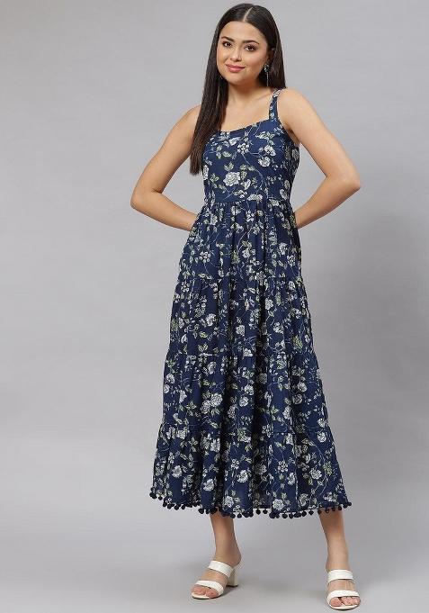 Blue Floral Cotton Dress