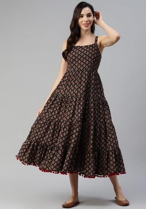 Black Floral Cotton Dress