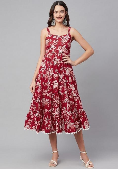 Red Floral Cotton Dress