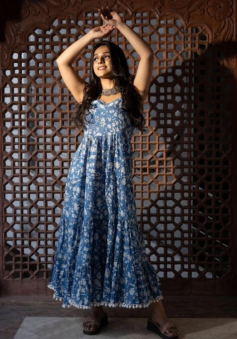 Indigo Floral Cotton Dress