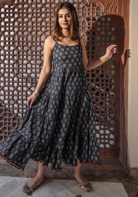 Navy Floral Cotton Dress