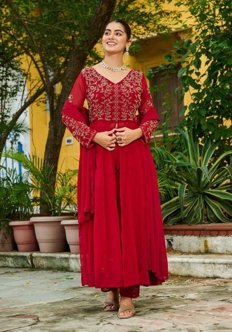 Maroon Embroidery Georgette Salwar Kameez With Dupatta