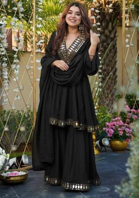 Black Mirror Work Silk Plazzo Set