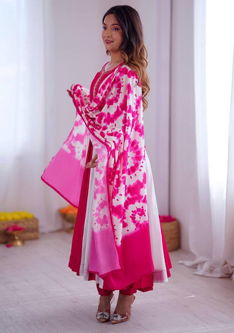 Pink Digital Print Silk Kurta Set - Indya