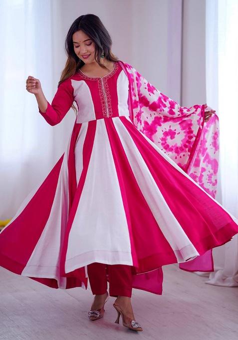Pink Digital Print Silk Kurta Set