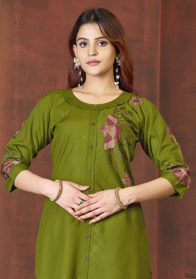 Mahendi Embroidery Rayon Co Ord Set - Indya