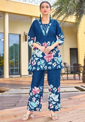 Blue Printed Cotton Co Ord Set