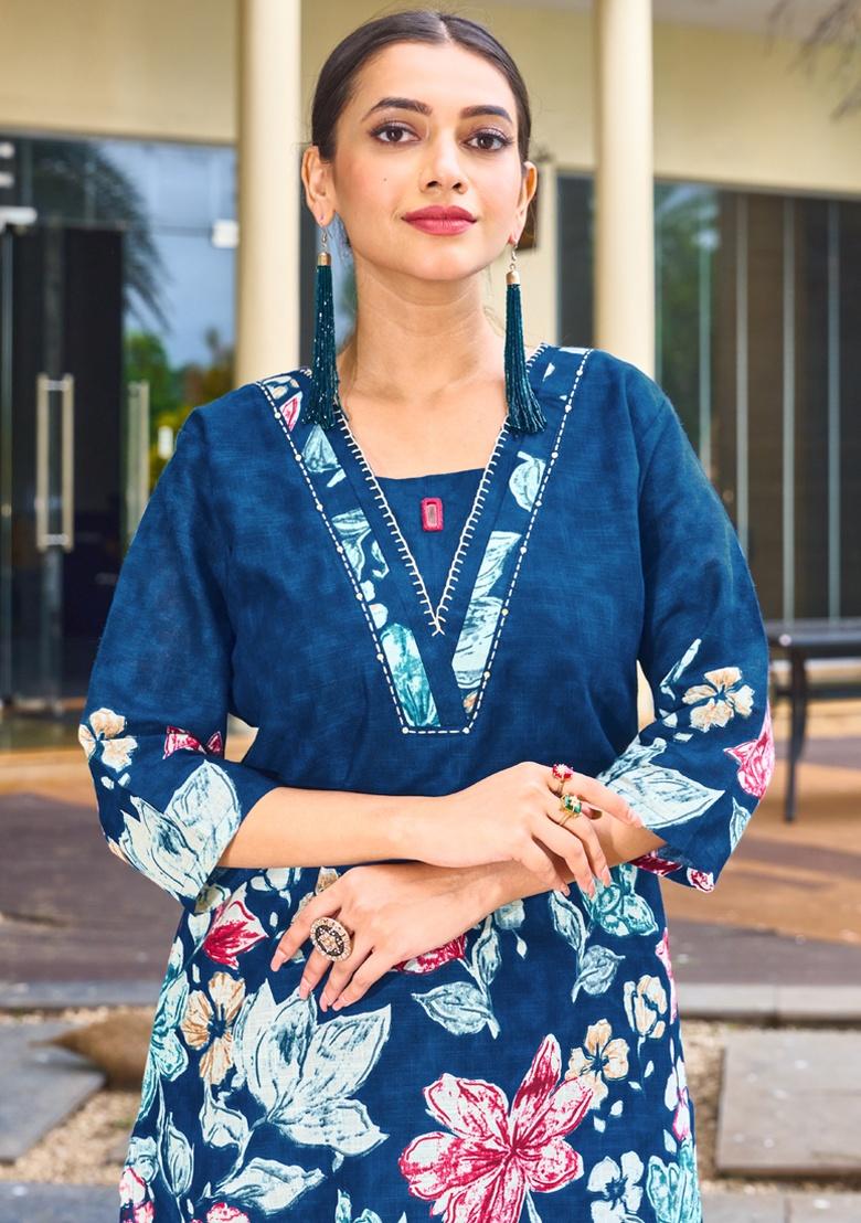 Blue Printed Cotton Co Ord Set - Indya