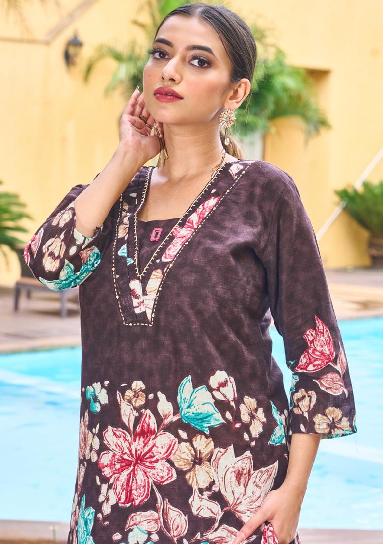 Coffee Printed Cotton Co Ord Set - Indya