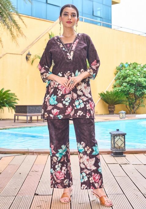 Coffee Printed Cotton Co Ord Set