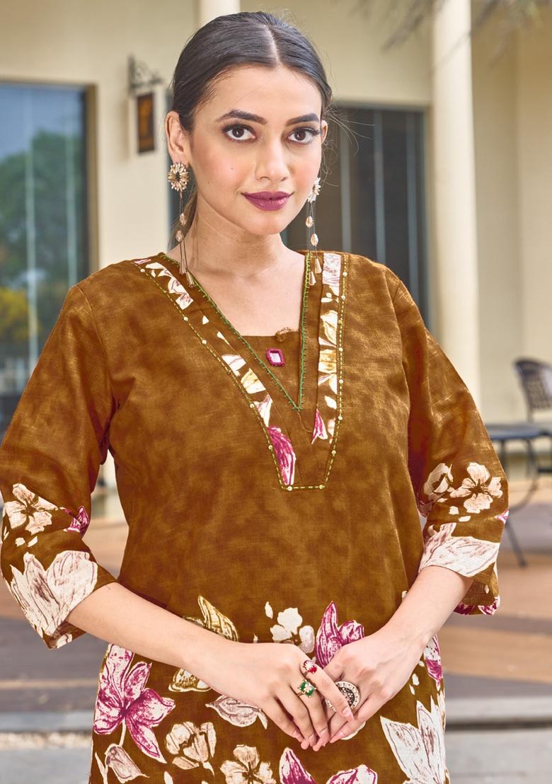 Mustard Printed Cotton Co Ord Set - Indya