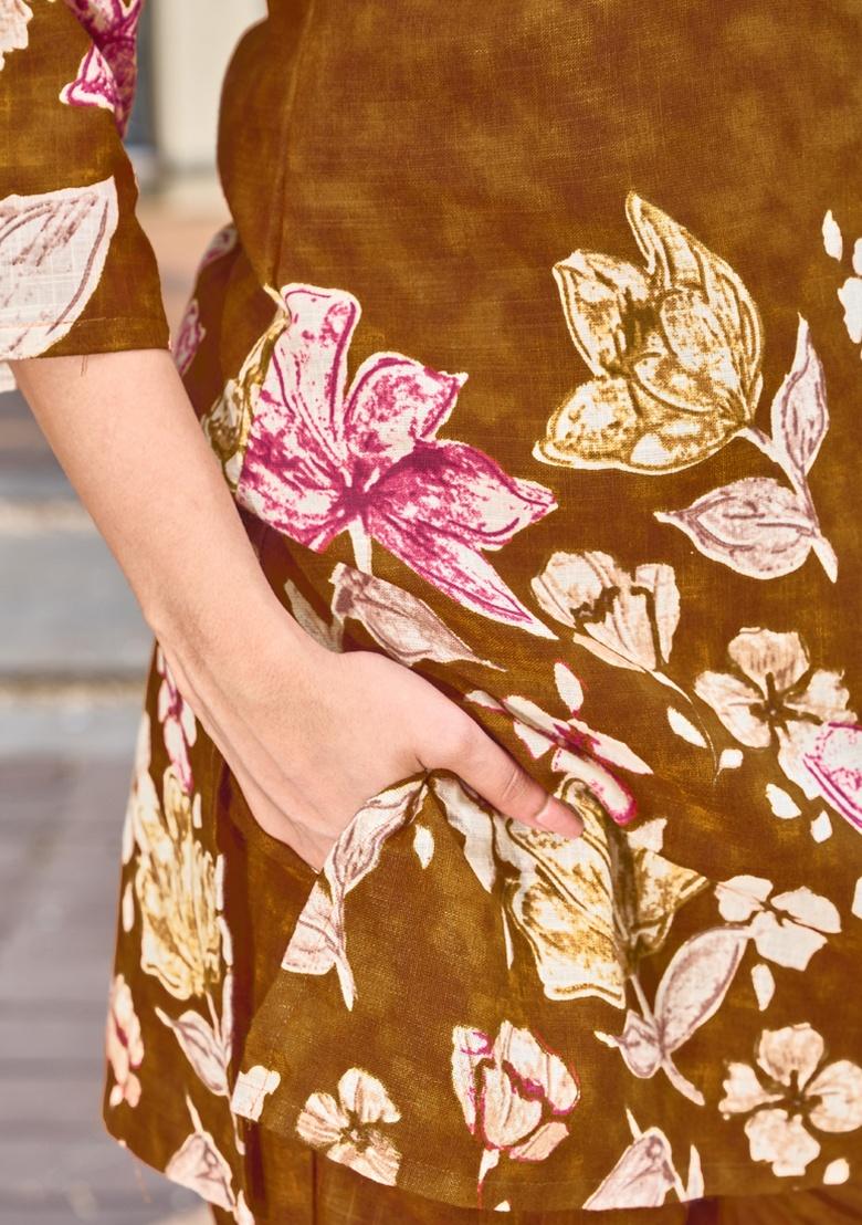 Mustard Printed Cotton Co Ord Set - Indya