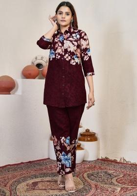 Maroon Printed Cotton Co Ord Set