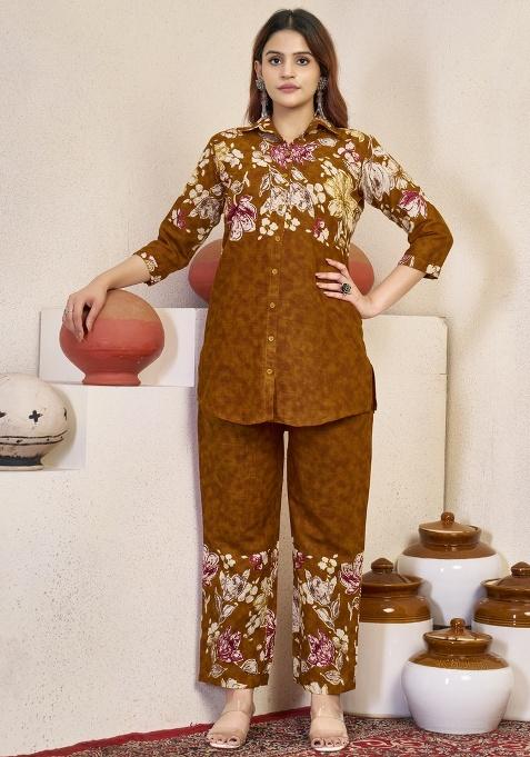 Mustard Printed Cotton Co Ord Set