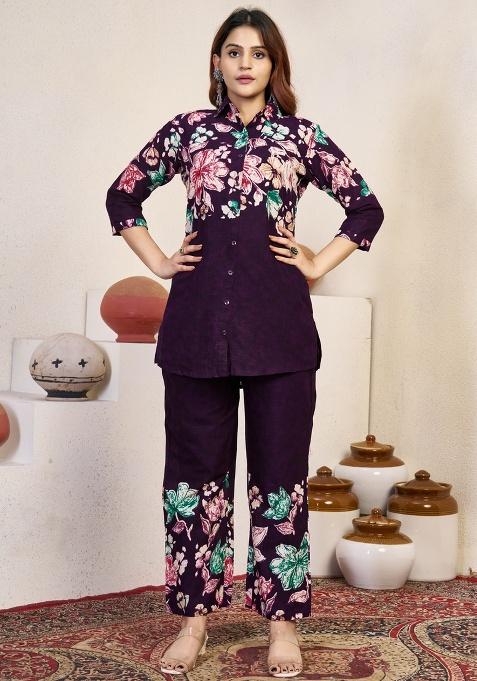 Violet Printed Cotton Co Ord Set