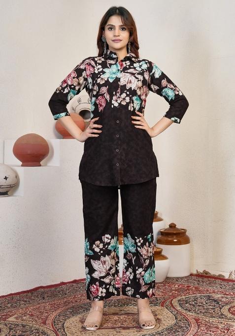 Wine Printed Cotton Co Ord Set