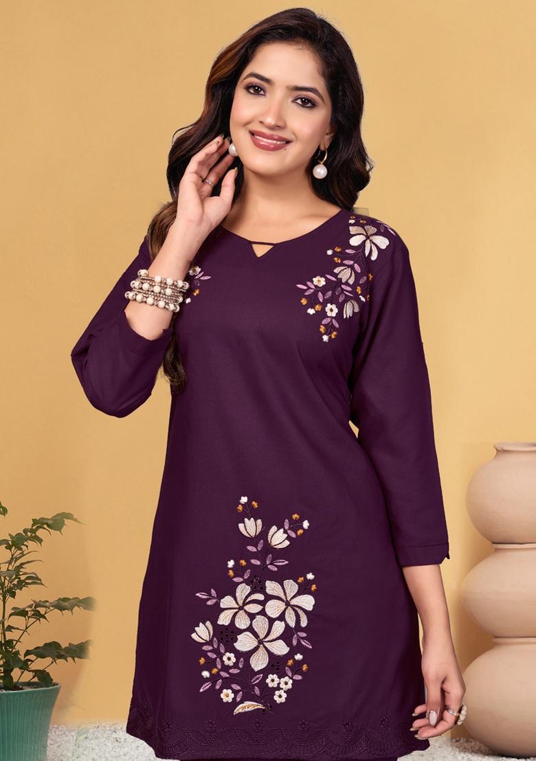 Wine Embroidery Rayon Co Ord Set - Indya