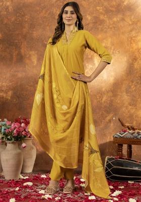 Yellow Sequence Hand Work Silk Salwar Kameez With Dupatta