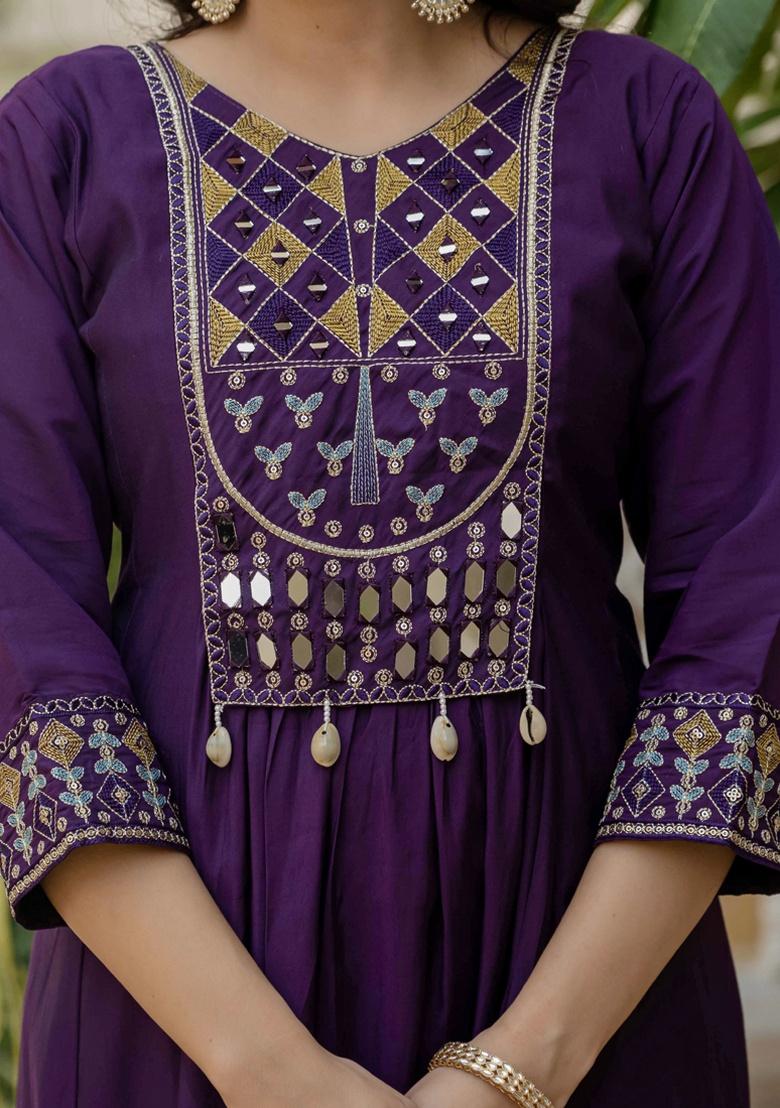 Purple Embroidery Silk Salwar Kameez With Dupatta - Indya
