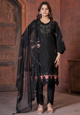 Black Embroidery Silk Salwar Kameez With Dupatta