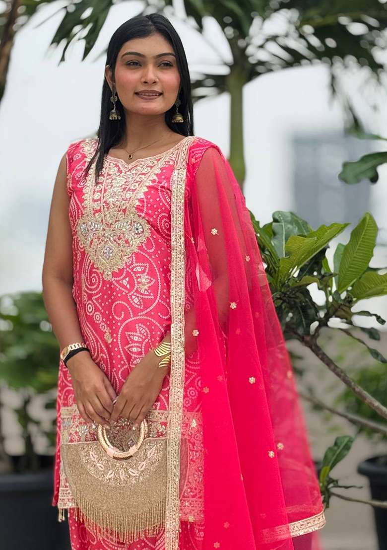 Pink Embroidered Silk Sharara Set - Indya