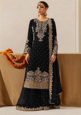 Black Sequence Georgette Plazzo Set