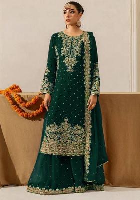 Green Sequence Georgette Plazzo Set