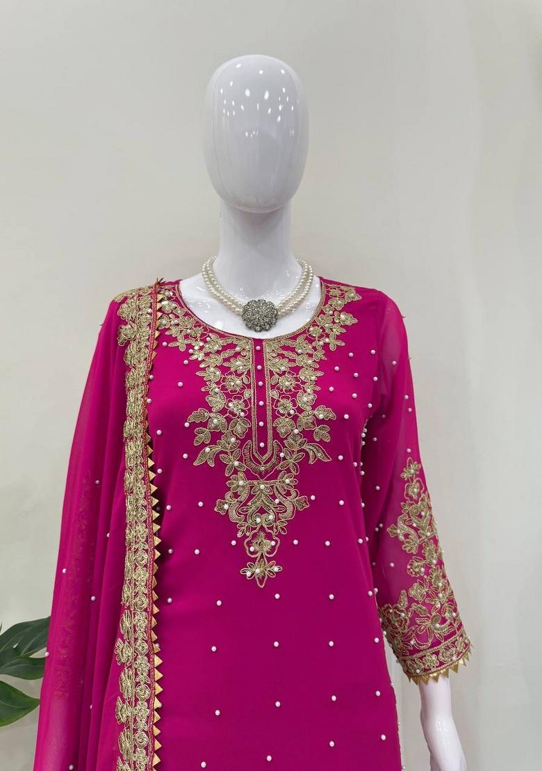 Pink Sequence Georgette Plazzo Set - Indya