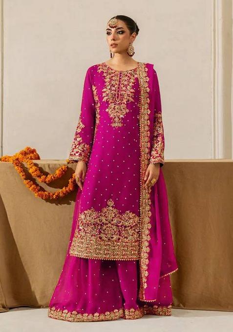 Pink Embroidered Georgette Sharara Set