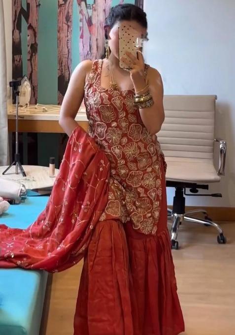 Maroon Sequence Silk Sharara Set