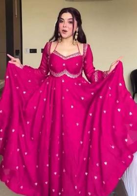 Pink Sequence Georgette Anarkali Set With Dupatta