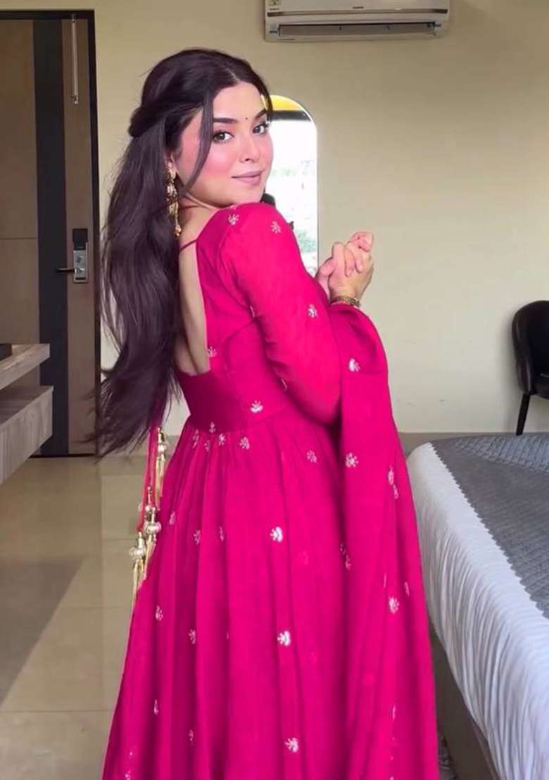 Pink Embroidered Georgette Anarkali Set - Indya