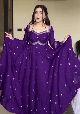 Violet Sequence Georgette Anarkali Set With Dupatta