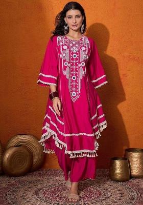 Pink Thread Work Rayon Plazzo Set