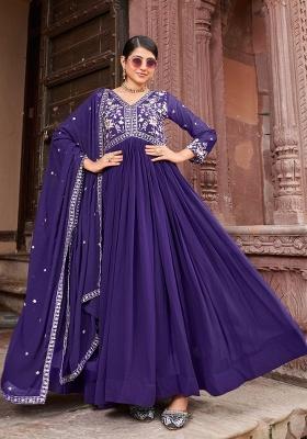 Purple Sequence Georgette Gown With Dupatta