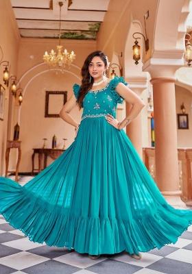 Blue Sequence Georgette Gown