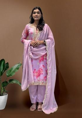 Lavender Digital Print Organza Salwar Kameez With Dupatta