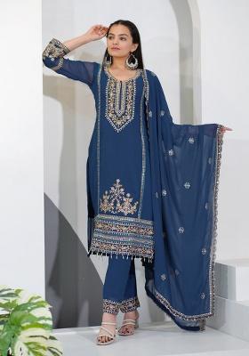 Blue Embroidery Georgette Salwar Kameez With Dupatta