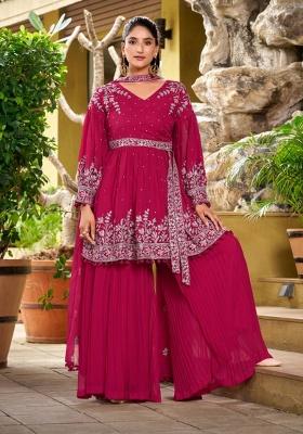 Pink Embroidery Georgette Plazzo Set