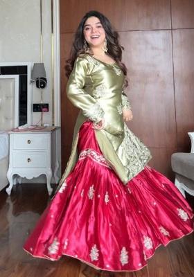 Pista Green Embroidery Silk Sharara Set